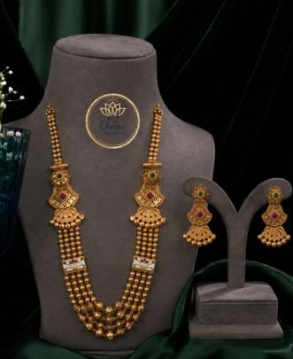 Divine Rajwadi Multi-Layer Beaded Haar Set with Earrings | 92.5 Silver Gold Plated Traditional Jewelry