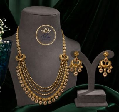 Divine Traditional Gold Plated 92.5 Silver Layered Necklace Set with Chandbali Earrings