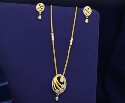 Elegant Abstract Dual Tone CZ Pendant Necklace Set 92.5 Silver Gold-Plated with Earrings