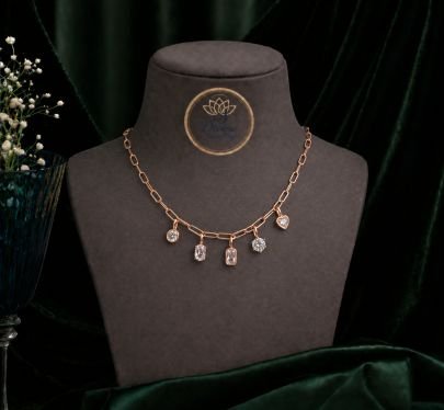 Elegant Charm Pendant Necklace for Women – 92.5 Silver Base Rose Gold Plated Multi-Stone Minimal Necklace