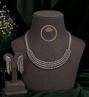 Elegant Diamond Tennis Necklace Set with Earrings – 92.5 Silver Gold Plated