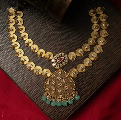 Elegant Dual Layer Coin Necklace with Statement Pendant – 92.5 Silver Gold Plated Traditional Jewellery | Divine Jewellery