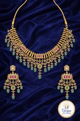 Elegant Kundan Drop Necklace Set with Statement Earrings – 92.5 Silver Gold Plated Designer Jewellery