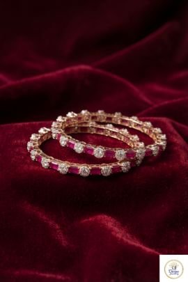 Elegant Ruby Diamond Bangle Pair in 92.5 Silver Gold Plated | Divine Jewellery