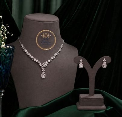 Elegant Square Drop Floral Necklace Set with Earrings in 92.5 Silver Gold Plated | Bridal & Party Wear Jewellery – Divine Jewellery