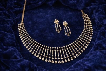 Elegant Teardrop Fringe Necklace Set – 92.5 Silver Gold Plated Minimal Statement Jewellery