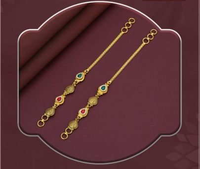 Elegant Teardrop Motif 92.5 Silver Gold-Plated Kaan Sar (Ear Chain) with Kundan Stones