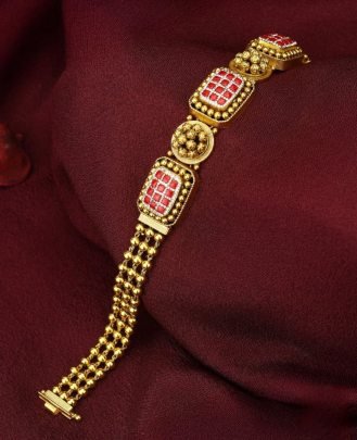 Ethnic  Bracelet Watch with Red Kundan Design