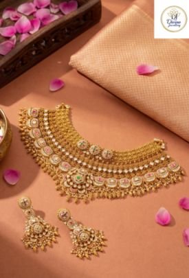 Grand Multi-Layer Kundan Bridal Choker Necklace Set in 92.5 Silver with Gold Plating & Meenakari Accents