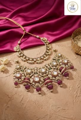 Grand Polki Bridal Choker Set with Ruby Drops in 92.5 Silver Gold Plated – Divine Jewellery