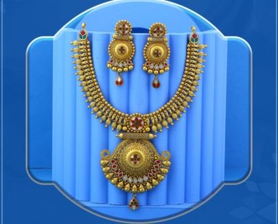 Grand Royal Temple Filigree 92.5 Silver Gold-Plated Necklace Set with Statement Earrings