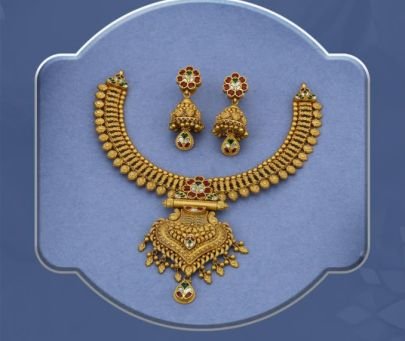 Grand Temple Floral Filigree 92.5 Silver Gold-Plated Necklace Set with Jhumka Earrings