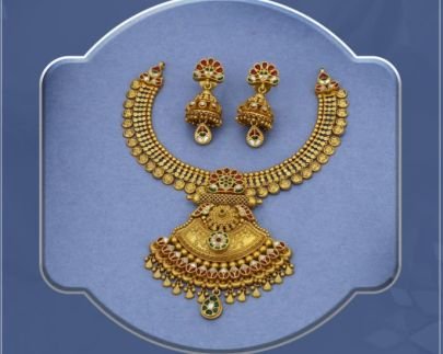 Grand Temple Lakshmi Design 92.5 Silver Gold-Plated Bridal Necklace Set with Jhumka Earrings