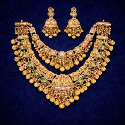 Heavy Temple Bridal Necklace Set with Coin & Jhumka Detailing – 92.5 Silver Gold Plated Jewellery | Divine Jewellery