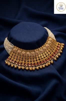 Heritage Floral Kundan Pearl Choker Necklace in 92.5 Silver with Gold Plating & Ruby Accents