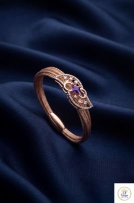 Luxury Amethyst Stone Diamond Designer Bracelet in Rose Gold Finish | 92.5 Silver | Divine Jewellery