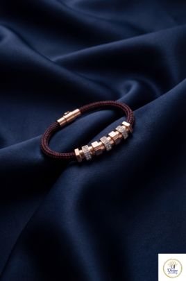 Luxury Braided Leather Bracelet with Diamond Accent Beads in 92.5 Silver Gold Plated | Divine Jewellery