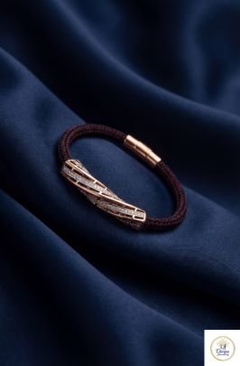 Luxury Criss-Cross Diamond Designer Braided Bracelet in Rose Gold Finish | 92.5 Silver | Divine Jewellery