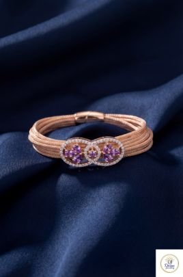 Luxury Dual Floral Amethyst Diamond Bracelet in Rose Gold Finish | 92.5 Silver | Divine Jewellery