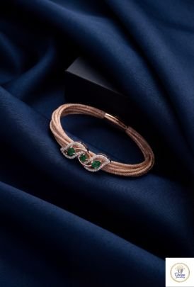 Luxury Emerald Leaf Diamond Designer Bracelet in Rose Gold Finish | 92.5 Silver | Divine Jewellery