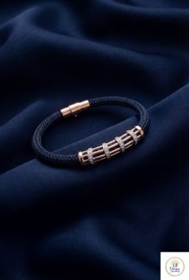 Luxury Linear Bar Diamond Accent Braided Bracelet with Rose Gold Finish in 92.5 Silver | Divine Jewellery