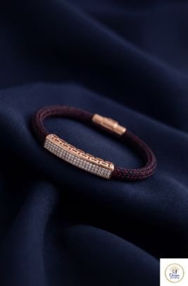 Luxury Linear Diamond Bar Braided Bracelet in Rose Gold Finish | 92.5 Silver | Divine Jewellery