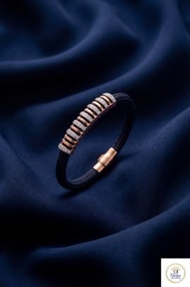 Luxury Multi-Layer Diamond Strip Braided Bracelet in Rose Gold Finish | 92.5 Silver | Divine Jewellery