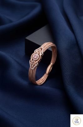 Luxury Peach Stone Diamond Royal Designer Bracelet in Rose Gold Finish | 92.5 Silver | Divine Jewellery