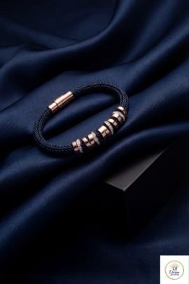Luxury Stacked Ring Diamond Braided Bracelet in Rose Gold Finish | 92.5 Silver | Divine Jewellery