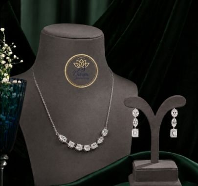 Minimal Diamond Style Silver Necklace Set with Matching Earrings for Women | Gold Plated 92.5 Silver Jewellery