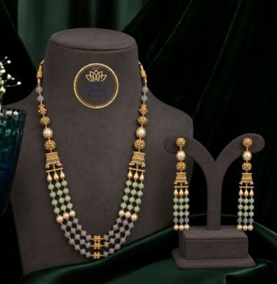 Pastel Beaded Layered Necklace Set with Matching Earrings – Elegant Traditional Fashion Jewelry