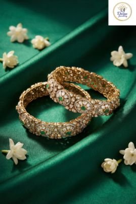 Polki Emerald Kada Bangle Set in 92.5 Silver Gold Plated – Divine Jewellery