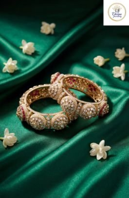 Polki Pearl Bridal Kada Bangle Set in 92.5 Silver Gold Plated – Divine Jewellery