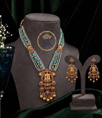 Premium Lakshmi Temple Multi-Layer Pearl & Bead Necklace Set with Kundan Meenakari Work – 92.5 Silver Gold Plated Bridal Jewellery