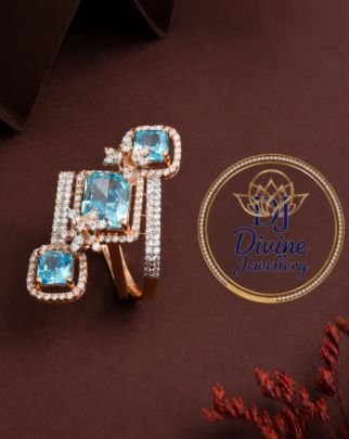 Rose Gold Blue Crystal Adjustable Ring for Women | Cubic Zirconia Statement Cocktail Ring for Party, Wedding & Daily Wear