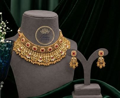 Royal Antique Choker Necklace Set with Kundan Stones & Red Meenakari Work – 92.5 Silver Gold Plated Bridal Jewellery