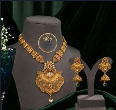 Divine Jewellery Royal Antique Temple Necklace Set with Designer Earrings for Women