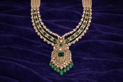 Royal Emerald Kundan Bridal Necklace – 92.5 Silver Gold Plated Statement Jewellery