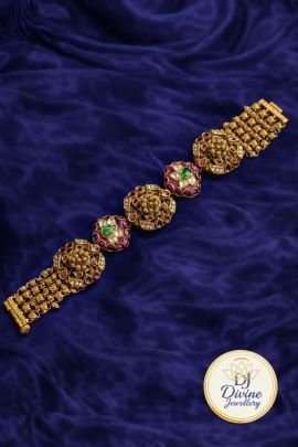 Royal Kundan Floral Bracelet with Meenakari Detailing – 92.5 Silver Gold Plated Statement Kada