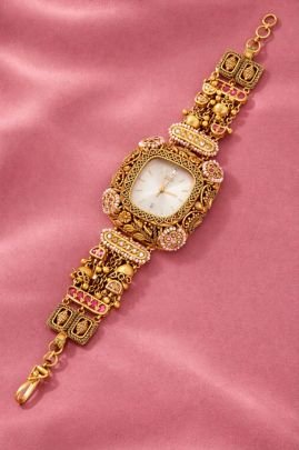 Royal Kundan Meenakari Designer Bracelet Watch in 92.5 Silver Gold Plated – Divine Jewellery