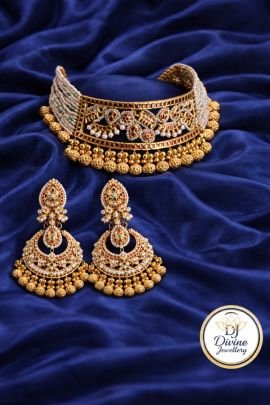 Royal Kundan Pearl Choker Set with Jhumka Earrings – 92.5 Silver Gold Plated Bridal Jewellery Set