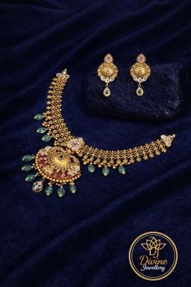 Royal Kundan Pendant Necklace with Green Stones & Pearl Danglings – 92.5 Silver Gold Plated Long Necklace