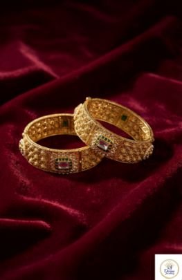 Royal Kundan Style Gold Plated Bangles Set in 92.5 Silver | Divine Jewellery