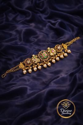 Royal Meenakari Charm Bracelet with Pearl Danglings – 92.5 Silver Gold Plated Adjustable Bracelet