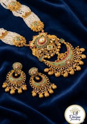 Royal Meenakari Long Pendant Necklace Set with Jhumka Earrings – 92.5 Silver Gold Plated Heritage Jewellery