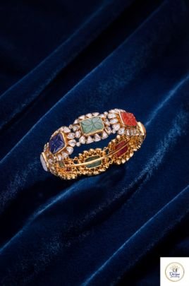 Royal Navratna Kundan Designer Bangle in Gold Finish | 92.5 Silver | Divine Jewellery