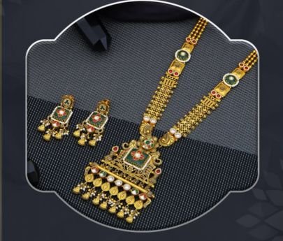 Royal Peacock Square Temple Long Necklace 92.5 Silver Gold-Plated Set with Kundan Stones & Earrings