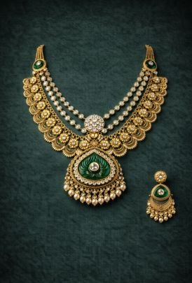Royal Pearl & Emerald Kundan Choker Necklace Set in 92.5 Silver Gold Plated – Divine Jewellery
