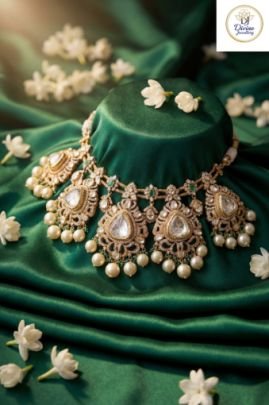 Royal Polki Pearl Drop Bridal Choker in 92.5 Silver Gold Plated – Divine Jewellery