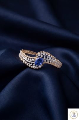 Royal Sapphire Stone Bracelet with Diamond Finish in 92.5 Silver Gold Plated | Divine Jewellery